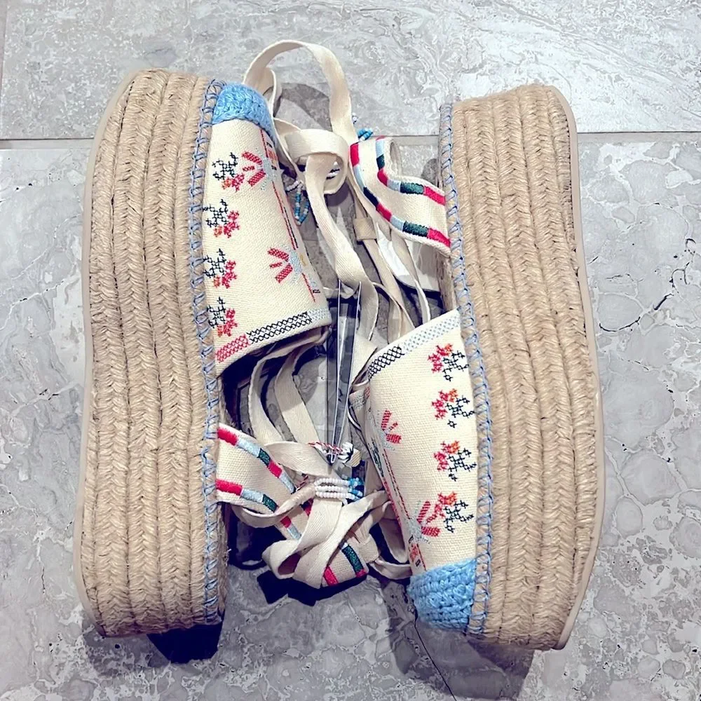 FARM Rio Paradise Bead Embellished Espadrille Platform Shoes, NWT, Size 11